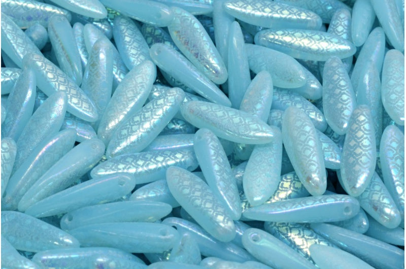 ダガービーズ、オパールアクアアブフル(2Xサイド)LC(61000-28703-LC)、ガラス、チェコ共和国