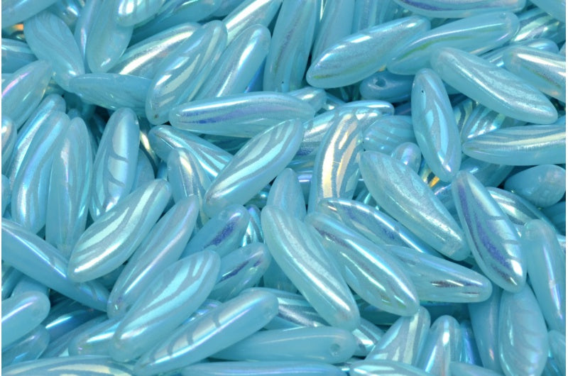 Dagger Beads, Opal Aqua Ab Full (2X Side) L Dw (61000-28703-L-DW), Glass, Czech Republic