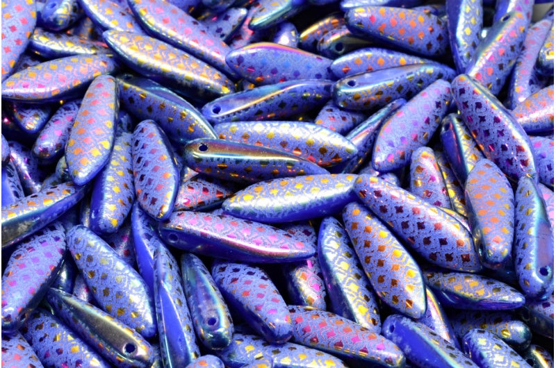 Dagger Beads, Opaque Blue Sliperit Full (2X Side) L C (33050-29503-L-C), Glass, Czech Republic