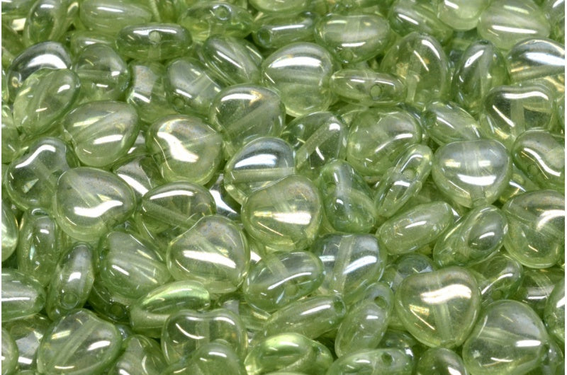 Heart Beads, Crystal Luster Green Full Coated (00030-14457), Glass, Czech Republic
