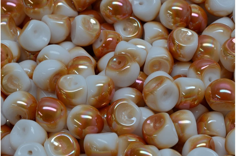Mushroom Button Beads, White Apricot Coatings (02010-29121), Glass, Czech Republic