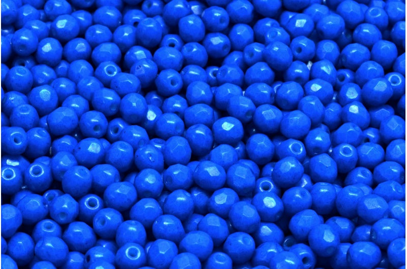 Fire Polished Faceted Beads Round, Chalk White Sapphire White Lined (03000-35036), Bohemia Crystal Glass, Czech Republic