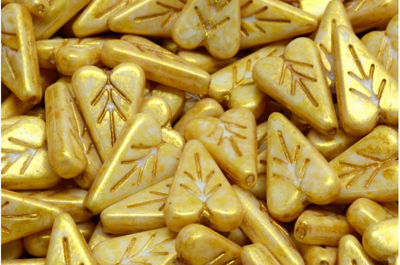 Heart Leaf Bead, White Gold Luster Spotted (02010-65322), Glass, Czech Republic