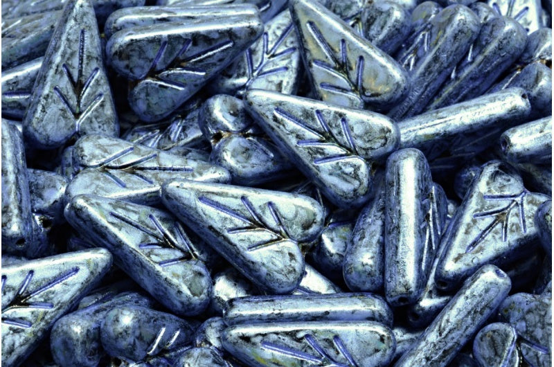 ハートリーフビーズ、ブラックグリーンラスタースポット(23980-65325)、ガラス、チェコ共和国