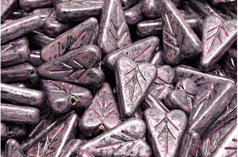 ハートリーフビーズ、ブラックローズラスタースポット(23980-65327)、ガラス、チェコ共和国