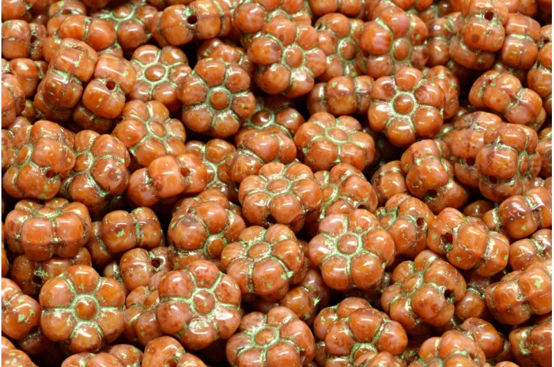 フラットフラワービーズ、不透明ピンクトラバーチン 43813 (74020-86800-43813)、ガラス、チェコ共和国