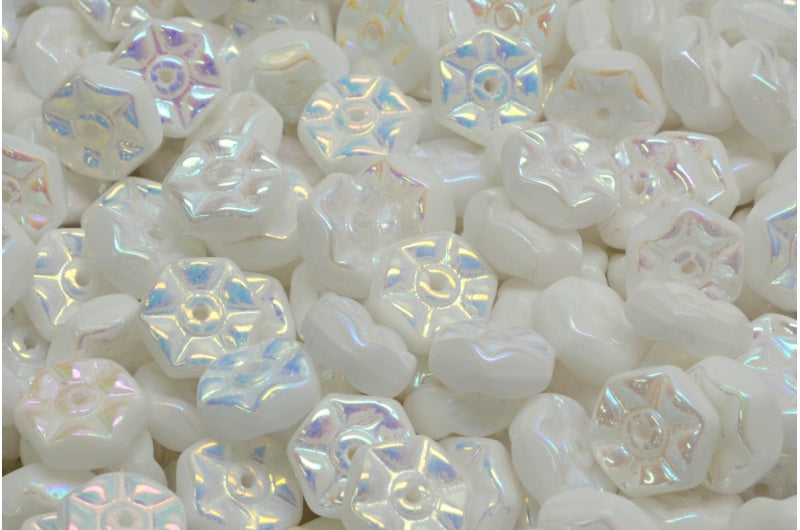 Vintage Rondelle 珠子,白色 Ab Full(2X 边)(02010-28703),玻璃,捷克共和国