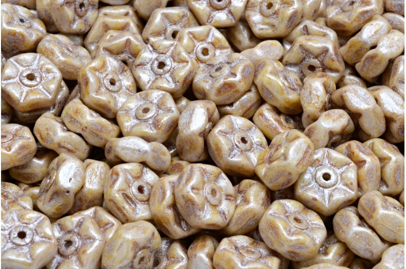 复古 Rondelle 珠子,白色奶油色斑点 (02010-65321),玻璃,捷克共和国