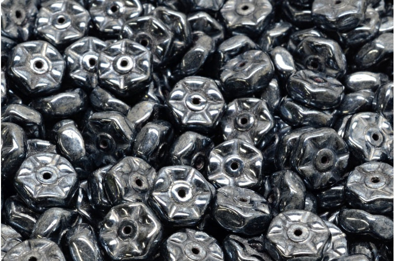 ヴィンテージ ロンデルビーズ、ブラックヘマタイト (23980-14400)、ガラス、チェコ共和国