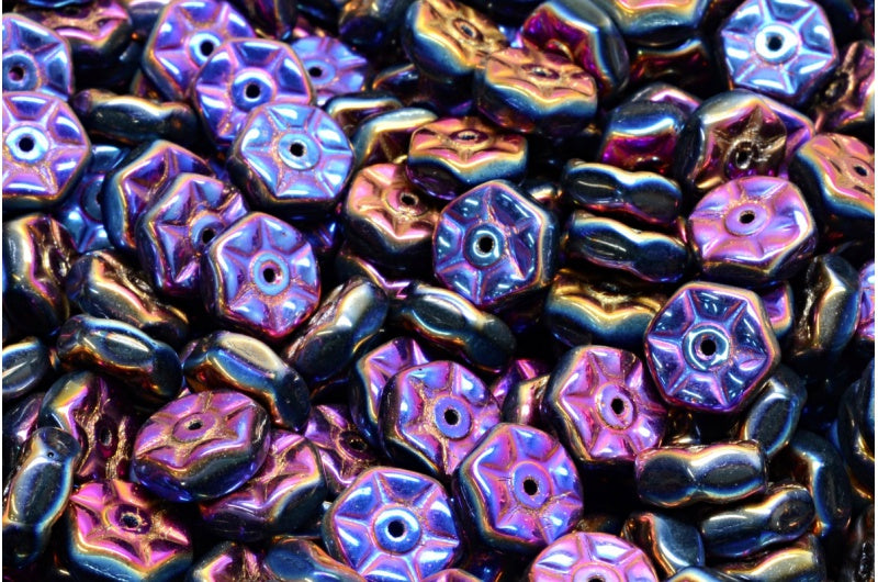 ヴィンテージ ロンデルビーズ、ブラック スリペリット フル(2X サイド)(23980-29503)、ガラス、チェコ共和国