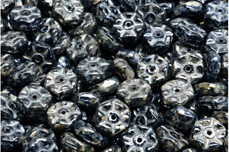 ヴィンテージ ロンデルビーズ、ブラック ピカソ 54201 (23980-43400-54201)、ガラス、チェコ共和国