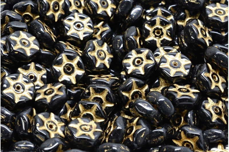 Vintage Rondelle Bead, Black Gold Lined (23980-54302), Glass, Czech Republic