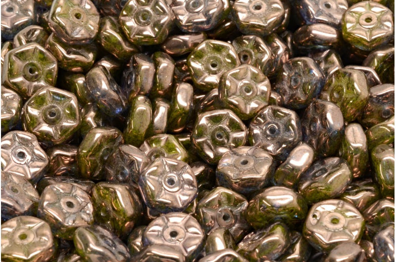 ヴィンテージ ロンデルビーズ、イエローパープル (R0812-15726)、ガラス、チェコ共和国