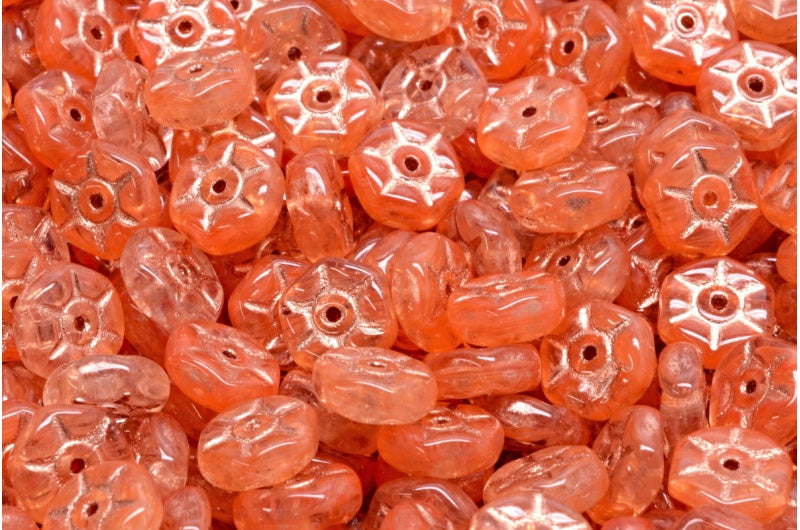 ヴィンテージ ロンデルビーズ、オレンジ銅線入り(R0912-54318)、ガラス、チェコ共和国