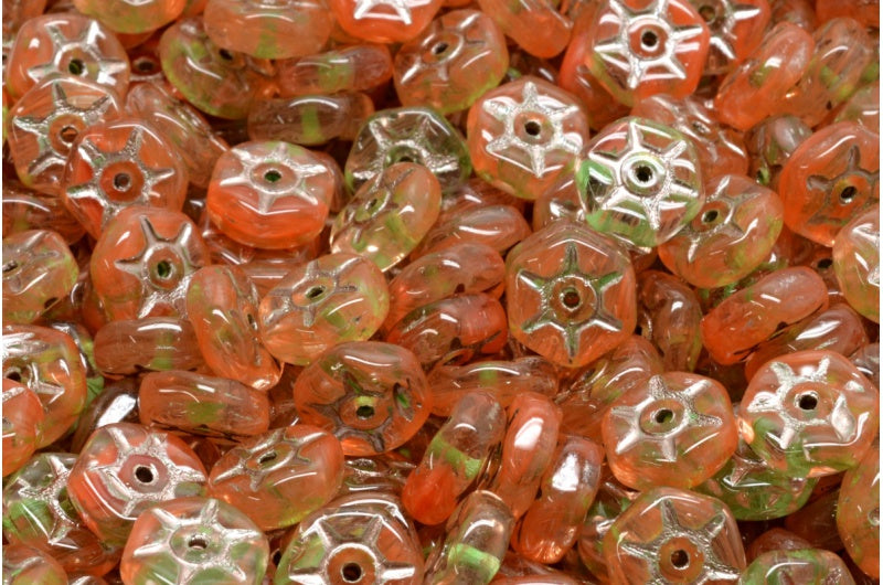 Vintage Rondelle Bead, Orange Copper Lined (R0912-54324), Glass, Czech Republic