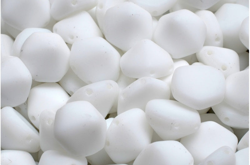 2穴六角形ピラミッドビーズ、ホワイトマット(02010-84100)、ガラス、チェコ共和国