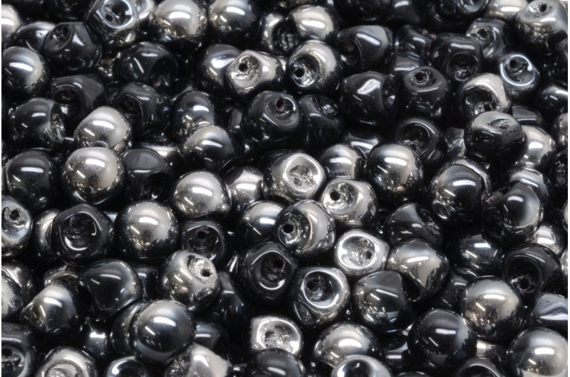 Mushroom Button Beads, Black Chrom (23980-27401), Glass, Czech Republic