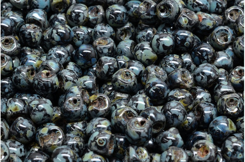 Mushroom Button Beads, Black Travertin (23980-86800), Glass, Czech Republic