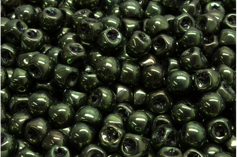 Mushroom Button Beads, Black Luster Red Full Coated (23980-14495), Glass, Czech Republic