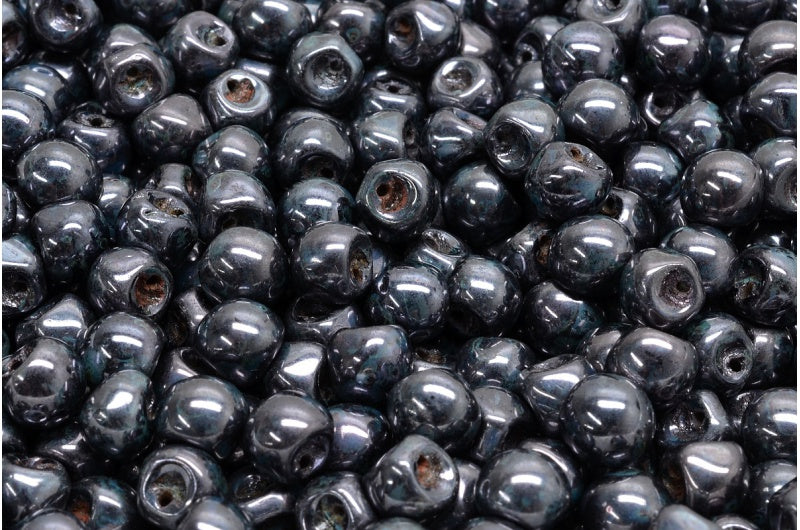 Mushroom Button Beads, Black Stain With Luster Blue (23980-65431), Glass, Czech Republic