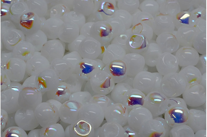 Mushroom Button Beads, White Ab (02010-28701), Glass, Czech Republic