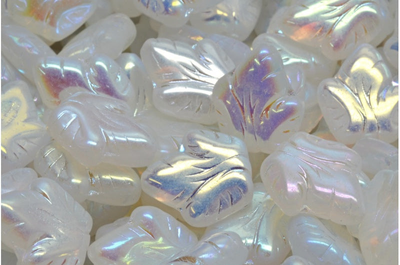 Grape Leaf Beads, Opal White Ab Full (2X Side) (01000-28703), Glass, Czech Republic