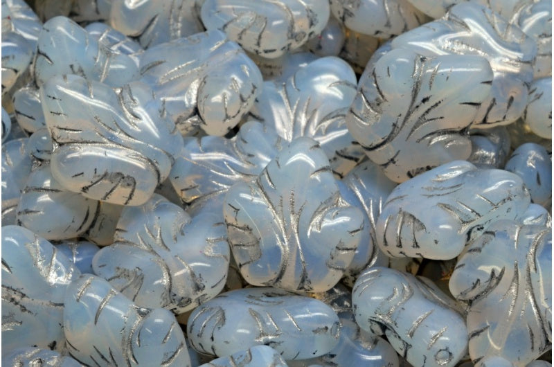 葡萄叶珠,蛋白石白银衬里 (01000-54301),玻璃,捷克共和国