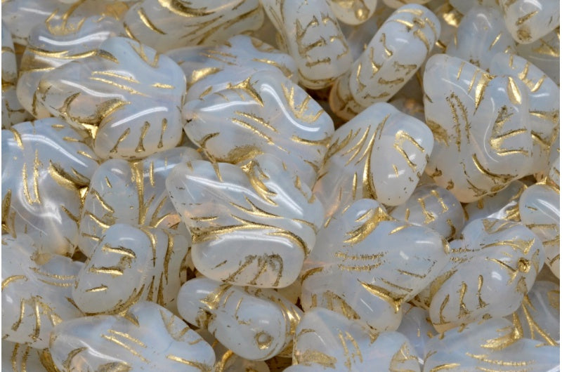 Grape Leaf Beads, Opal White Gold Lined (01000-54302), Glass, Czech Republic