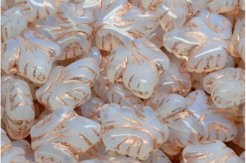Grape Leaf Beads, Opal White Copper Lined (01000-54307), Glass, Czech Republic