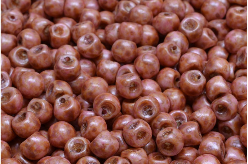 Mushroom Button Beads, White Orange Pink Luster Spotted (02010-65307), Glass, Czech Republic