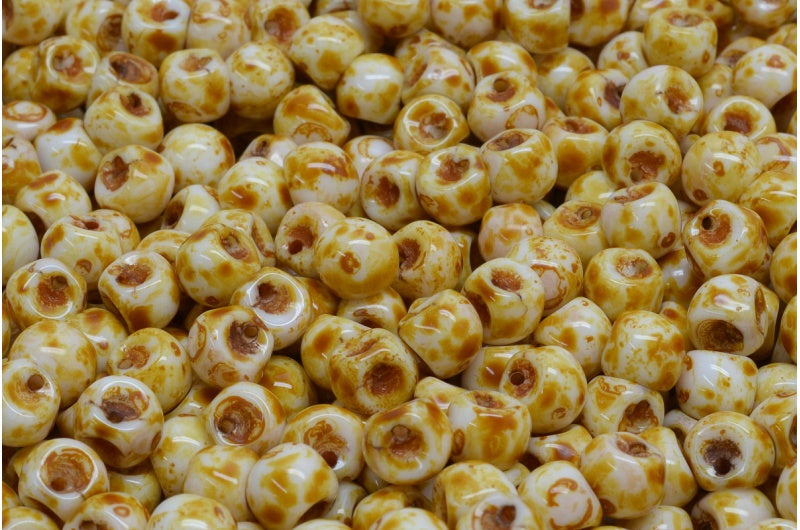 マッシュルームボタンビーズ、ホワイトトラバーチン(02010-86800)、ガラス、チェコ共和国