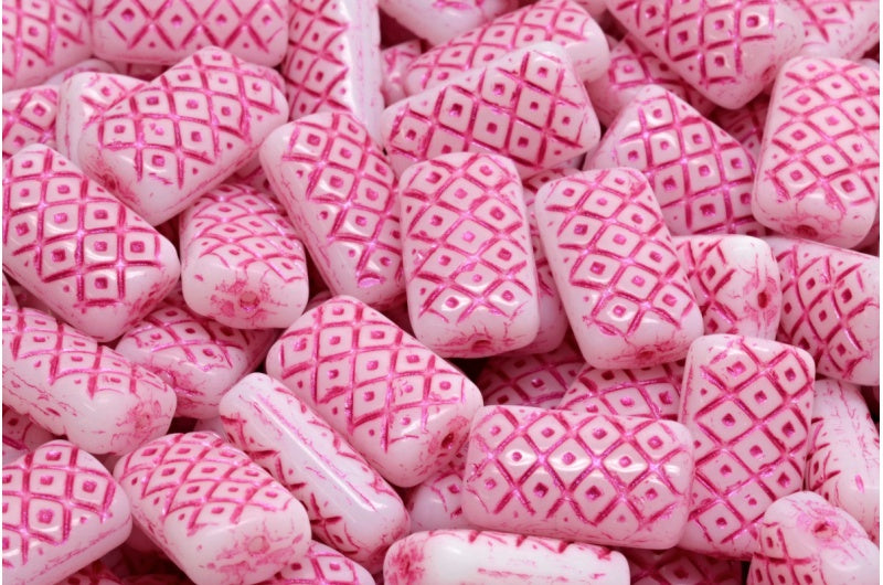 Grid Cushion Beads 13x07mm, White 43807 (02010-43807), Glass, Czech Republic