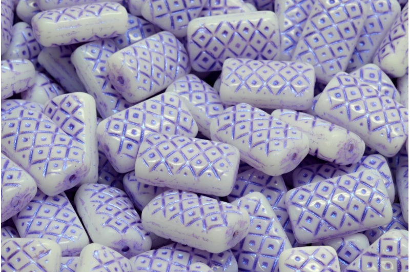 Grid Cushion Beads 13x07mm, White 43809 (02010-43809), Glass, Czech Republic