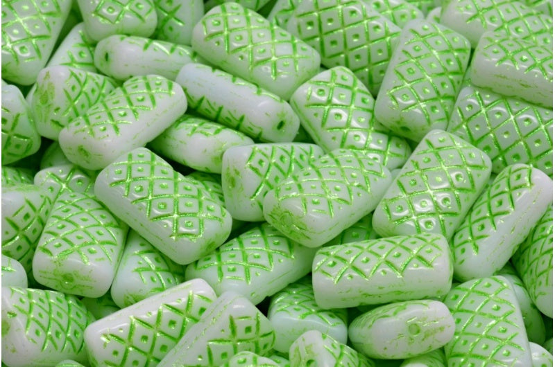 Grid Cushion Beads 13x07mm, White 43813 (02010-43813), Glass, Czech Republic