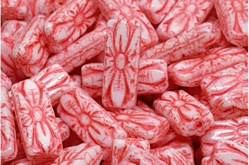 フラワーレクタングルビーズ、ホワイト 43808 (02010-43808)、ガラス、チェコ共和国