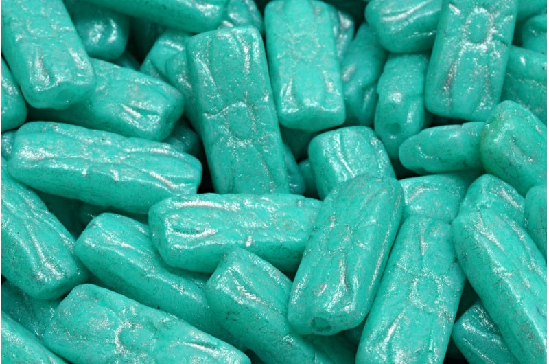 Flower Rectangle Beads, White Etched 34301 34309 (02010-etch-34301-34309), Glass, Czech Republic