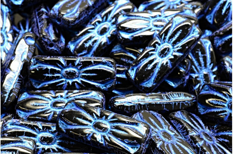 フラワーレクタングルビーズ、ブラック 43809 (23980-43809)、ガラス、チェコ共和国