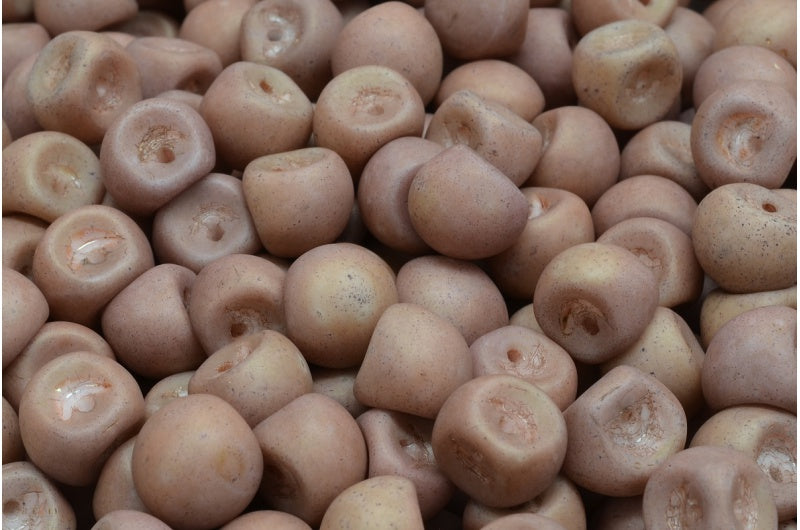 Mushroom Button Beads, White Matte Stain With Luster Red (02010-84100-65491), Glass, Czech Republic