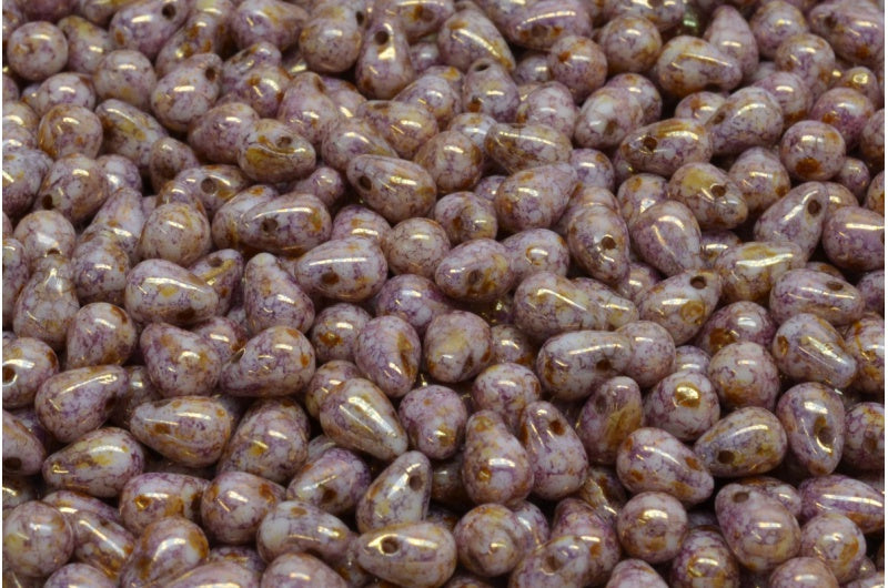 ドロップビーズ、ホワイトラスターバイオレットフルコーティング(02010-14496)、ガラス、チェコ共和国