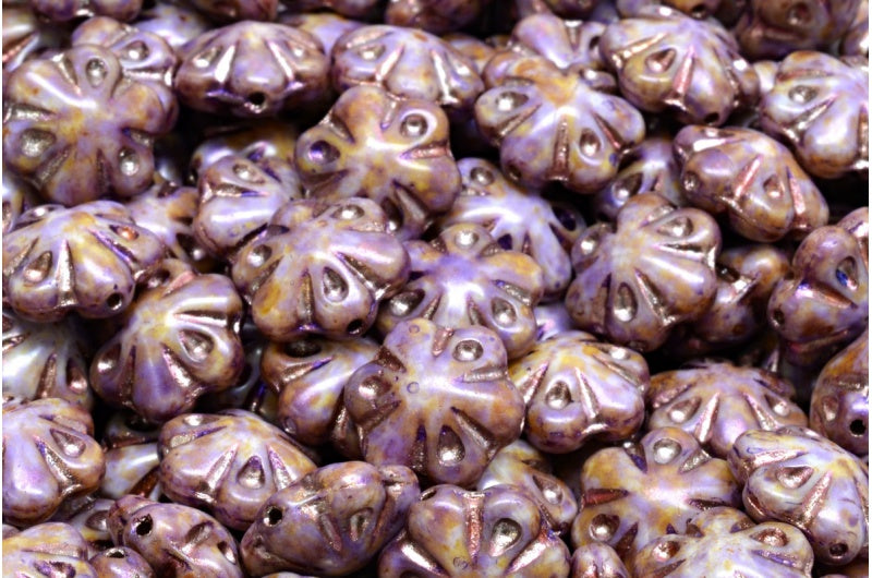 フォークロアフラワービーズ、ホワイト 65328 銅線入り (02010-65328-54318)、ガラス、チェコ共和国