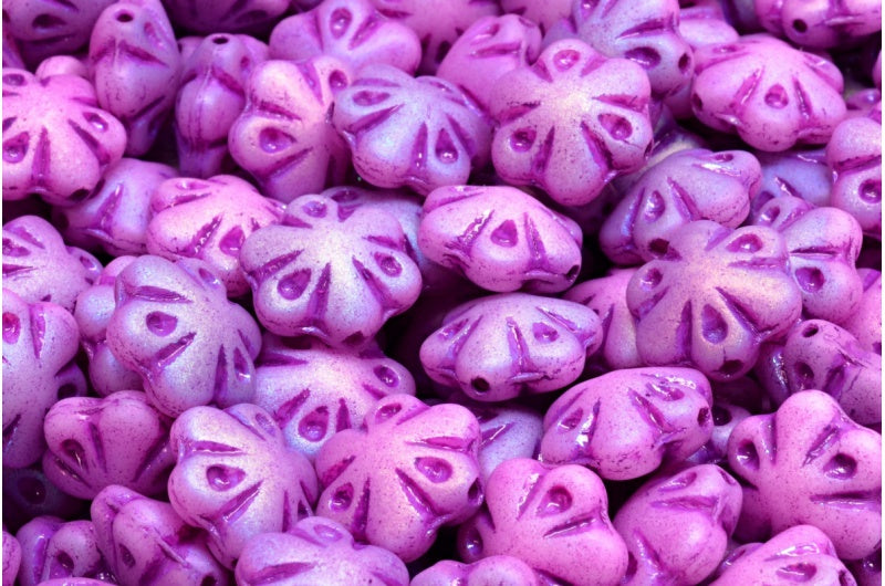 Folklore Flower Beads, White Matte Ab Full (2X Side) 54326 (02010-84100-28703-54326), Glass, Czech Republic