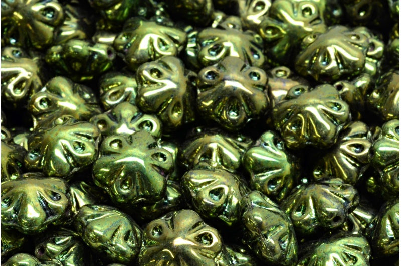 フォークロアフラワービーズ、ブラックラスターレッドフルコーティング(23980-14495)、ガラス、チェコ共和国