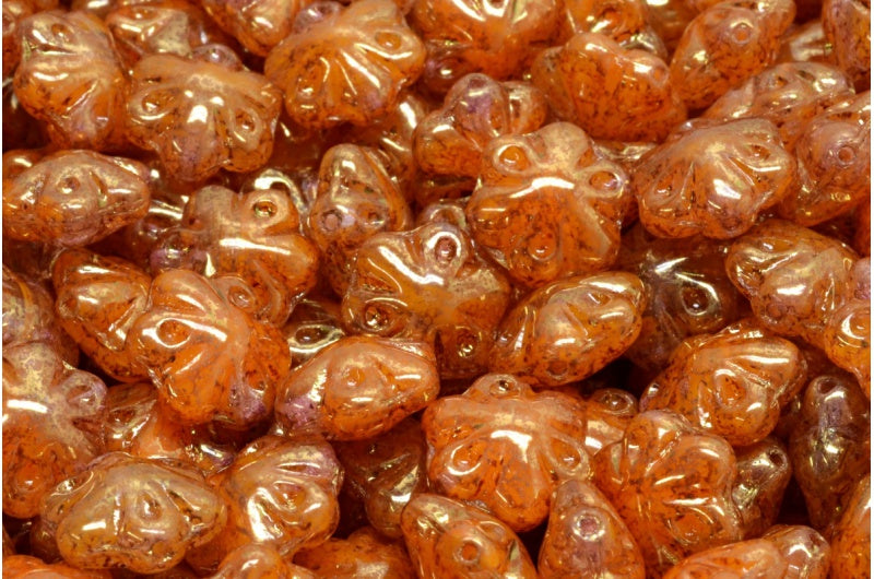 Folklore Flower Beads, Orange Terracotta Violet (R0912-15496), Glass, Czech Republic