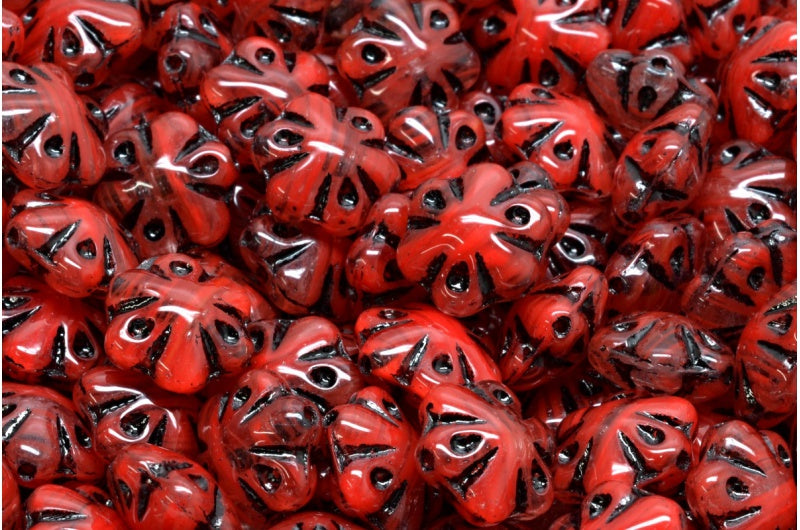 Folklore Flower Beads, Pink Black Lined (R0918-54313), Glass, Czech Republic