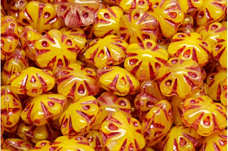 Folklore Flower Beads, Yellow Red Lined (R0812-54314), Glass, Czech Republic