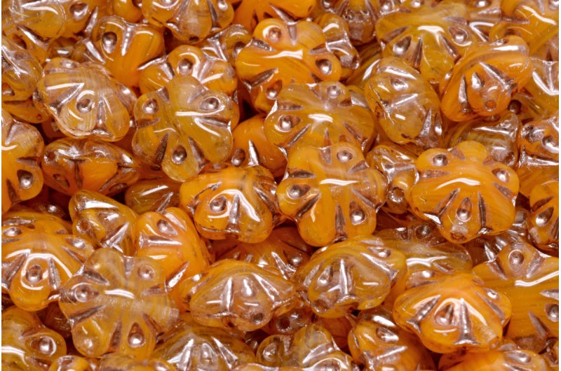 Folklore Flower Beads, Orange Copper Lined (R0912-54324), Glass, Czech Republic
