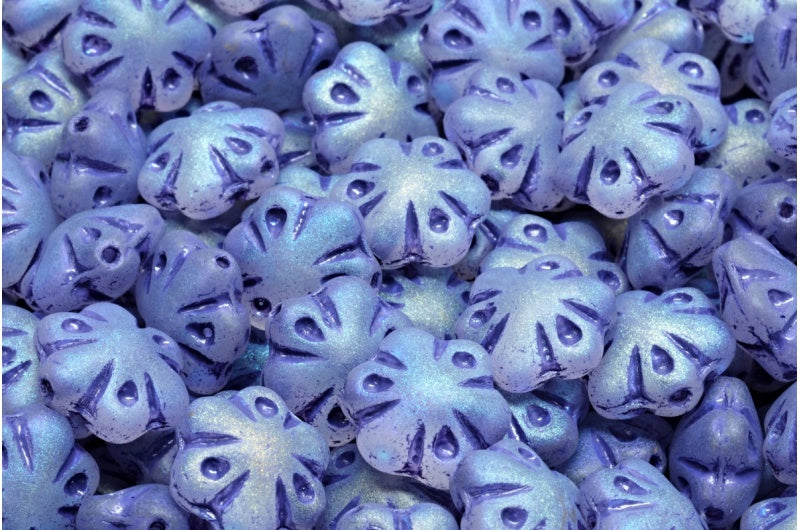 Folklore 花珠,R0302 哑光 Ab 全(2X 侧)蓝色内衬 (R0302-84100-28703-54325),玻璃,捷克共和国