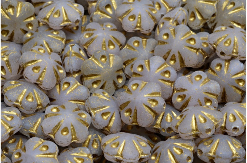 フォークロアフラワービーズ、R0731 マットゴールドライン(R0731-84100-54302)、ガラス、チェコ共和国