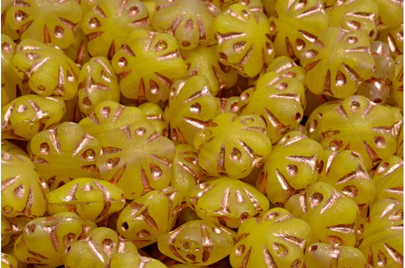 Folklore Flower Beads, Yellow Matte Copper Lined (R0812-84100-54318), Glass, Czech Republic