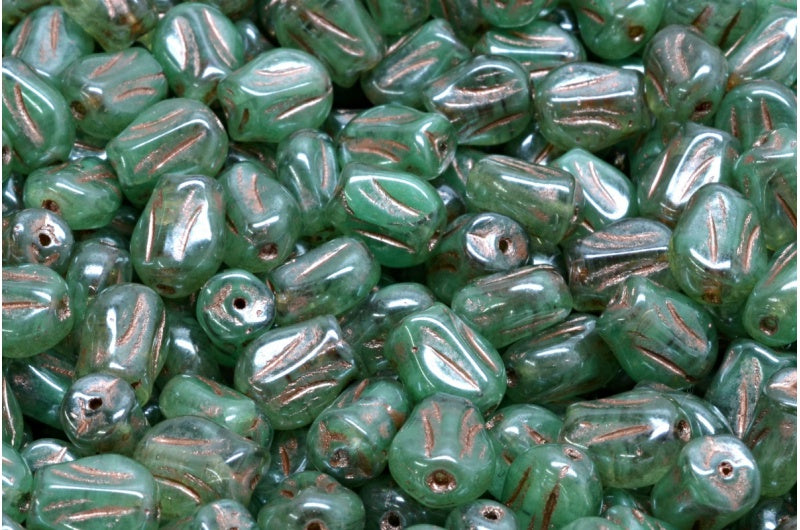 Mini Tulip Beads, R0631 Luster Green Full Coated Copper Lined (R0631-14459-54324), Glass, Czech Republic